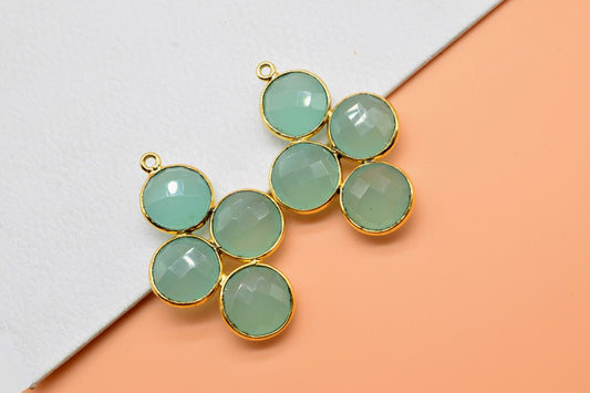 Aqua Chalcedony Earring,Aqua Chalcedony Pendant,Aqua Chalcedony Bezel,10mm Round Bezel,Pendant Connector,Six Attached Bezel,Necklace Pendant