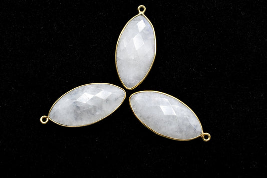 Moonstone 15x30mm marquise shape Single bail charms,Moonstone marquise Connector Pendants, White Rainbow Bezel Links, Single Bail Connectors