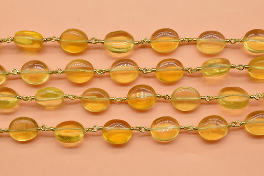 Citrine Smooth oval Rosary Beaded Chain,Citrine Oval Wire Wrapped Rosary Chain,Gold Plated wire wrapped Rosary Chain Gemstone Jewelry Making