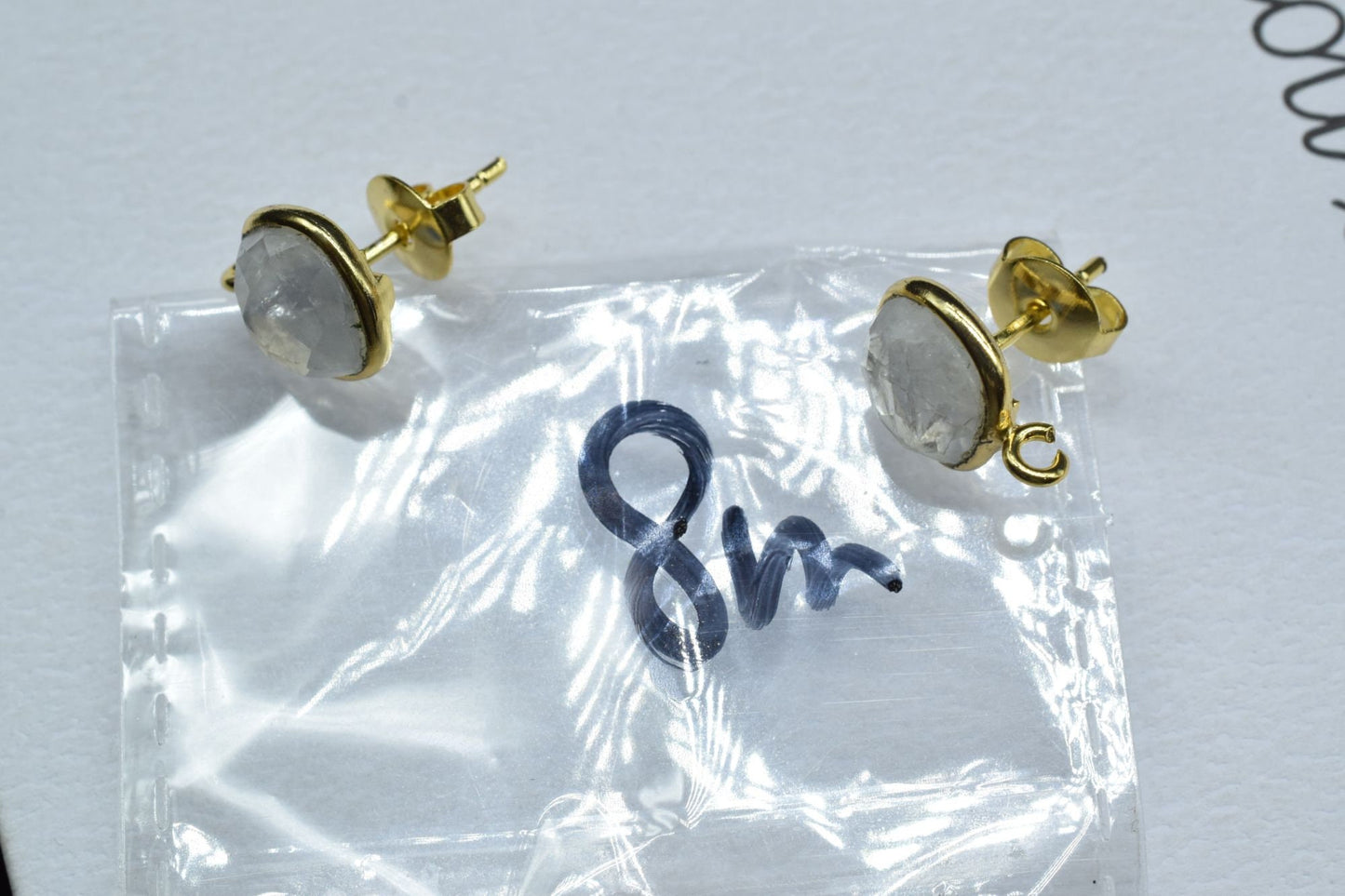 Moonstone 8mm Cushion Earring Connector,Jewelry Craft Supplies,Moonstone connectors post stud,Jewelry,Cushion Stud Connector,Jewelry Finding