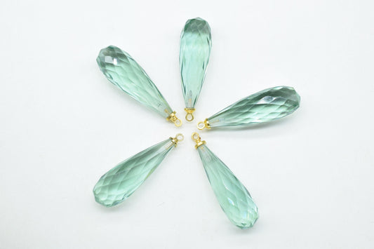 Green Amethyst Teardrop Pendant,Gemstone Pendant Charm,Jewelry Making Supplies,Long Teardrop Pendant,Gemstone Connectors,Amethyst Pendant,