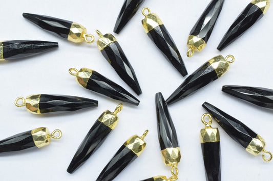 Black Onyx Pencil Pendant,Handmade Electroplated Spike Pointed Charm,Black Onyx Pendant Jewelry Making Supply,Gemstone Single Bail Connector