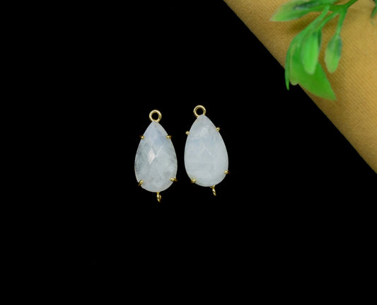 Rainbow Moonstone Connector,Moonstone jewelry meking,Teardrop Bezel,double bail connectors,Handmade Gemstone Bezel,Prong Set Bezel Pendant