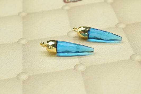 Blue Topaz Pencil Connector,Blue Topaz spike Pendant necklace Jewelry,Gemstone Single Bail Pendant,Handmade Faceted Spike Pointed Charm,Gift