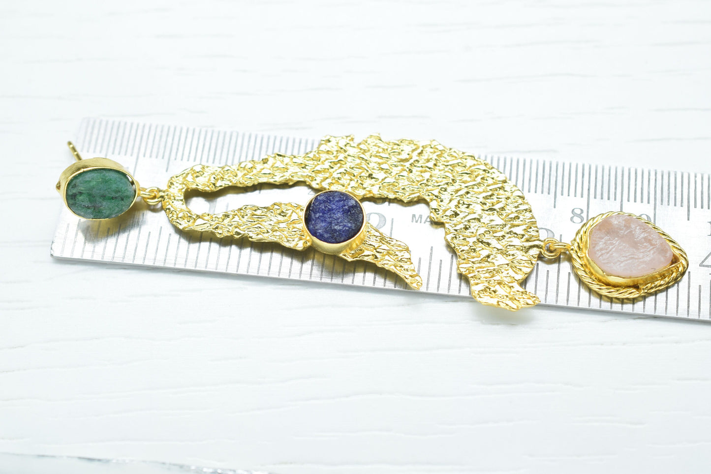 Emerald Roung Stone Earring/Handmade Earring/Bridal jewlry/Gold Plated Jewelry/Sapphire Roung Earring/Gold Plated Textured Earrings Jewelry