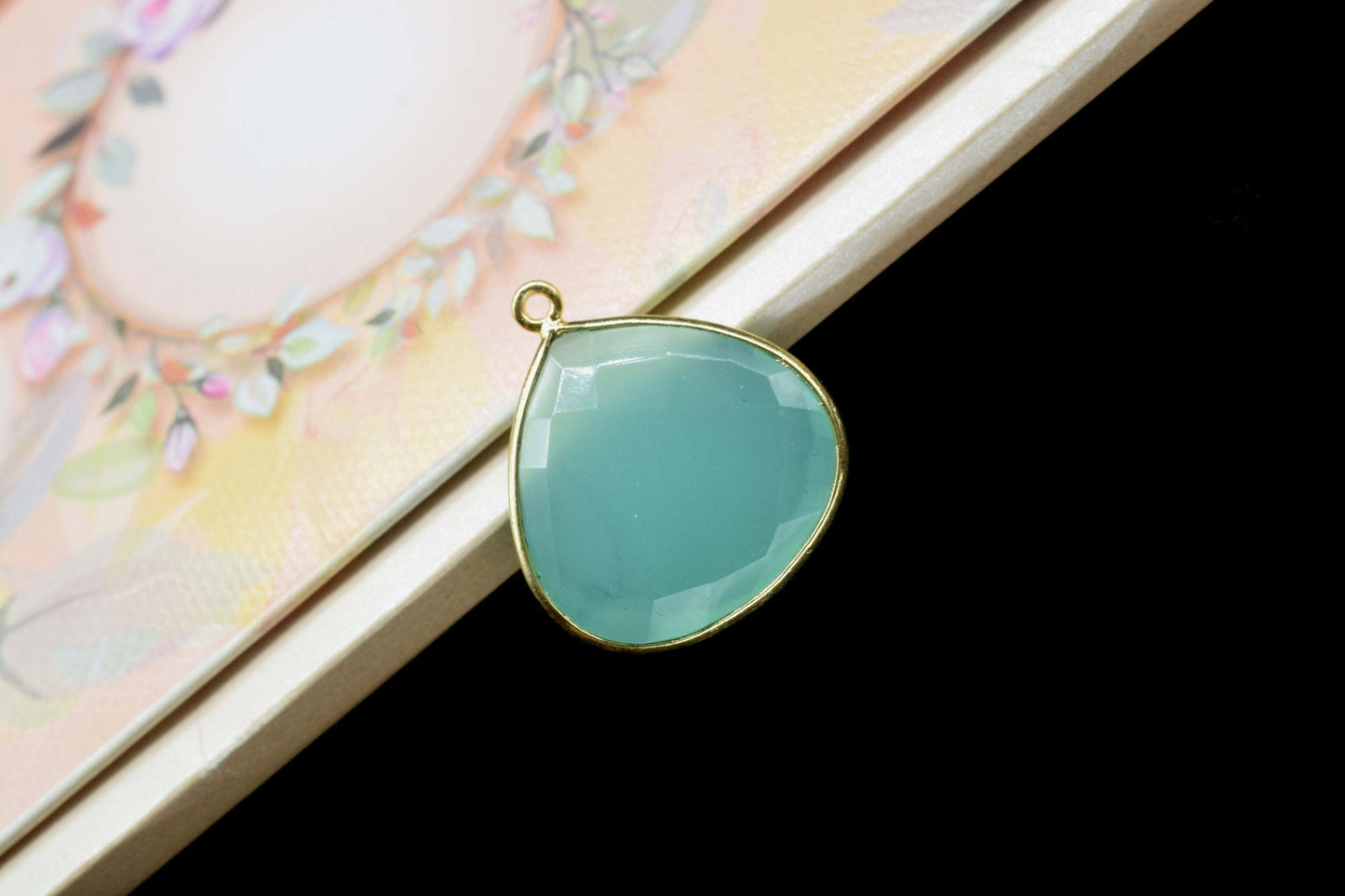 Aqua chalcedony 20mm heart Shape Connector,Aqua chalcedony Findings Connector,Aqua Chalcedony Gold Plating single Bail Pendant Jewelry,Gift