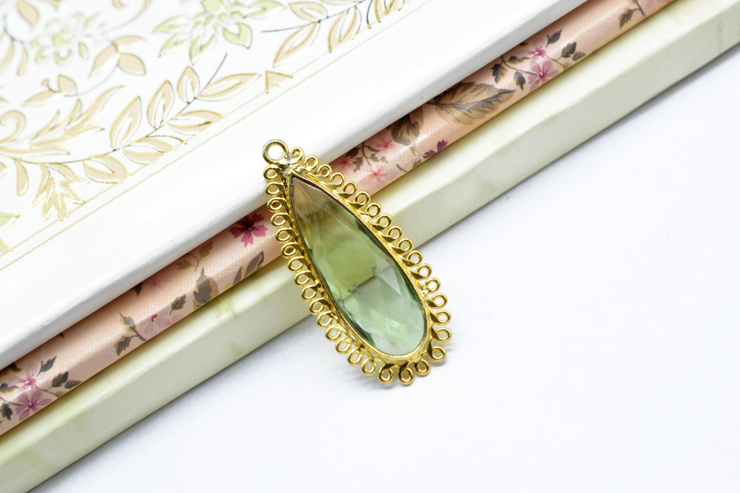 Green Amethyst 10x30mm Teardrop Bezel Charm,Single Bail Pendant,Handmade Jewellery Connectors,Gemstone Brass Component,Handmade Connector