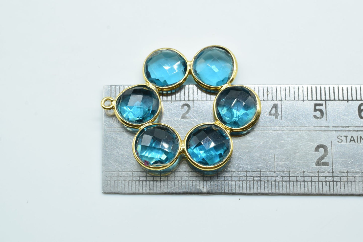 London Blue Topaz Earring,London Blue Topaz Pendant,Blue Chalcedony Bezel,Round Bezel Pendant ,Attached Bezels,Blue Topaz Gemstone Component