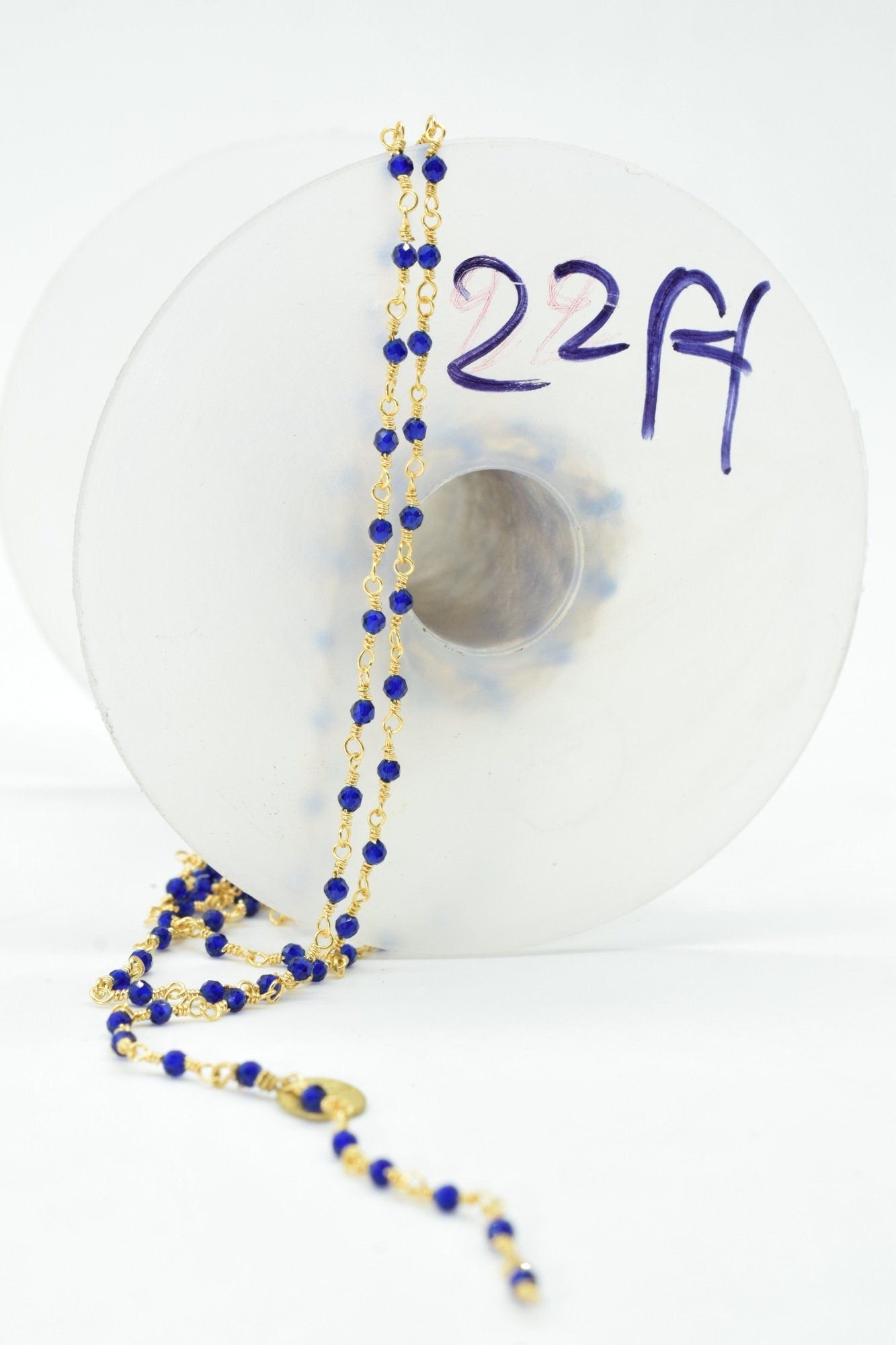 Lapis Lazuli 2mm Beaded Chain,Blue Lapis Rosary,Gold Plated Wire Wrap Chain,Brass chain,Jewelry Making Chain,Rosary chain,Gold vermeil chain