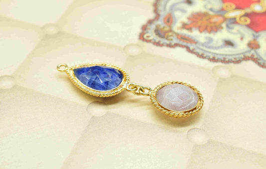 Sapphire Pendant Charms , Peach Moonstone Dangle Earring Component , Multi Gemstone Dangle Earring , Component Jewelry , B'day Gift