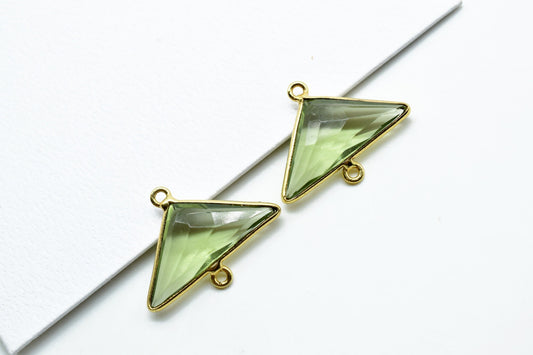 Green Amethyst 12x25mm Triangle shape double bail Connectors,Green Amethyst Double Bail bezel link,Jewelry making supplies,Double Bail Charm