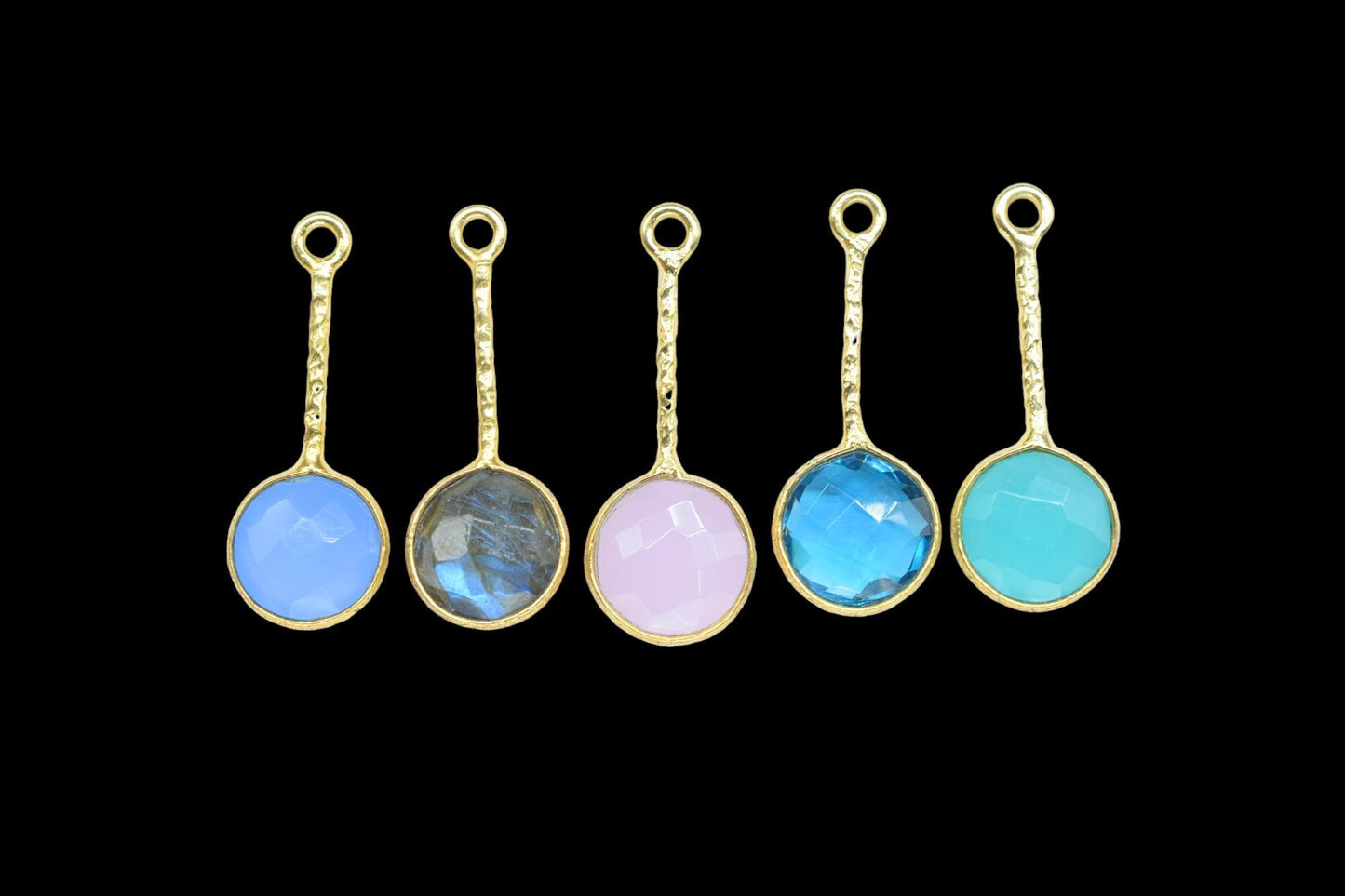 Blue Topaz Pendant/Gemstone Component/Single Bail Charm/Necklace Pendant/Round Shape Charm/Wholesale Supply/Gold Plated Jewellery/Gift