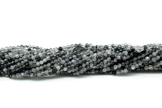 Black Rutile Beads,Rutile Faceted Rondelle Beads,Fine Quality bead strand,Rutilated Quartz Beads,3mm beads strand,black gemstone beads