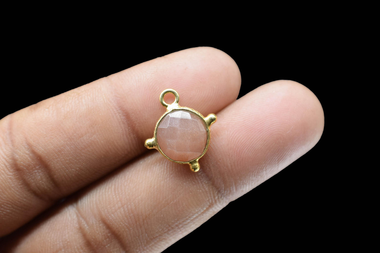 Peach Moonstone Pendant/Gemstone Component/Round Shape Charm/Single Bail Charms/Wholesale Supply/Gold Plated Jewellery/Moonstone Chamrs