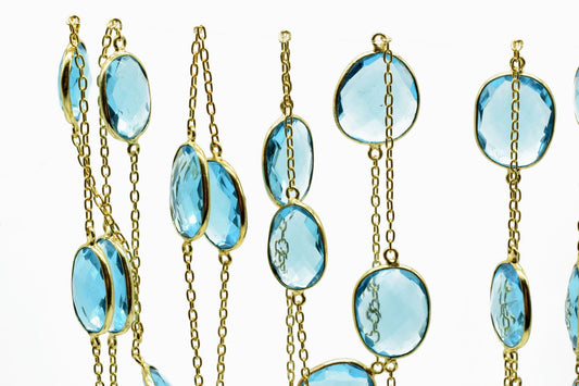 London blue Topaz connector link Chain,blue Topaz Bezel Chain,blue Topaz Oval Shape Connector Chain,blue Topaz bezeled chain,blue Topaz link