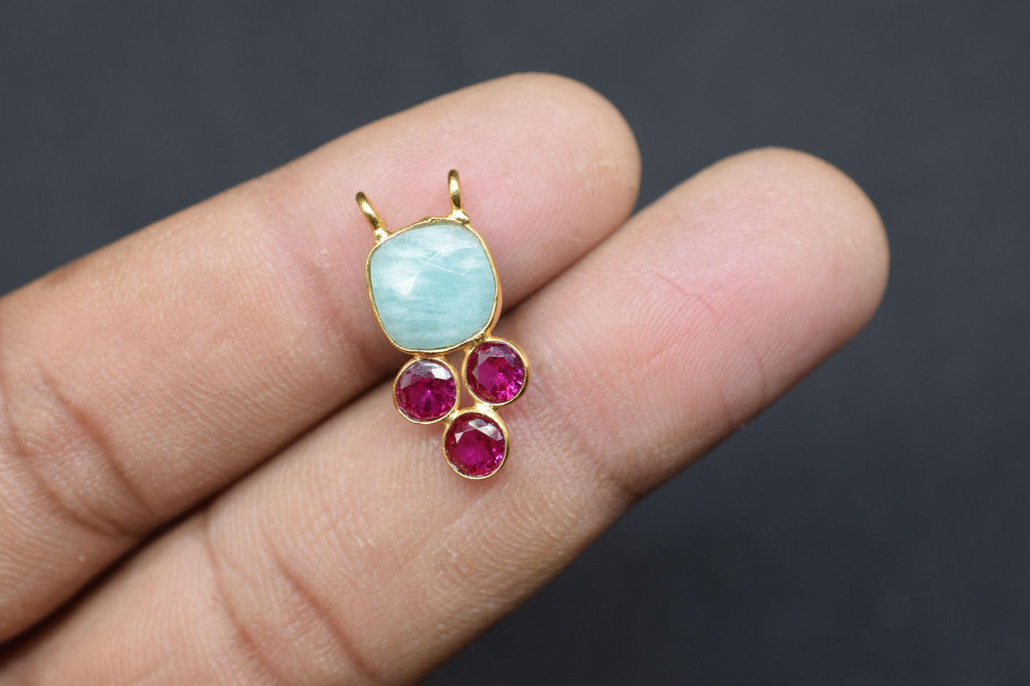 Natural Amazonite 8mm Cushion shape Bezel charms,Amazonite Pendant,Gemstone connector,Amazonite Jewelry,Cubic zirconia Bezel charm,p001