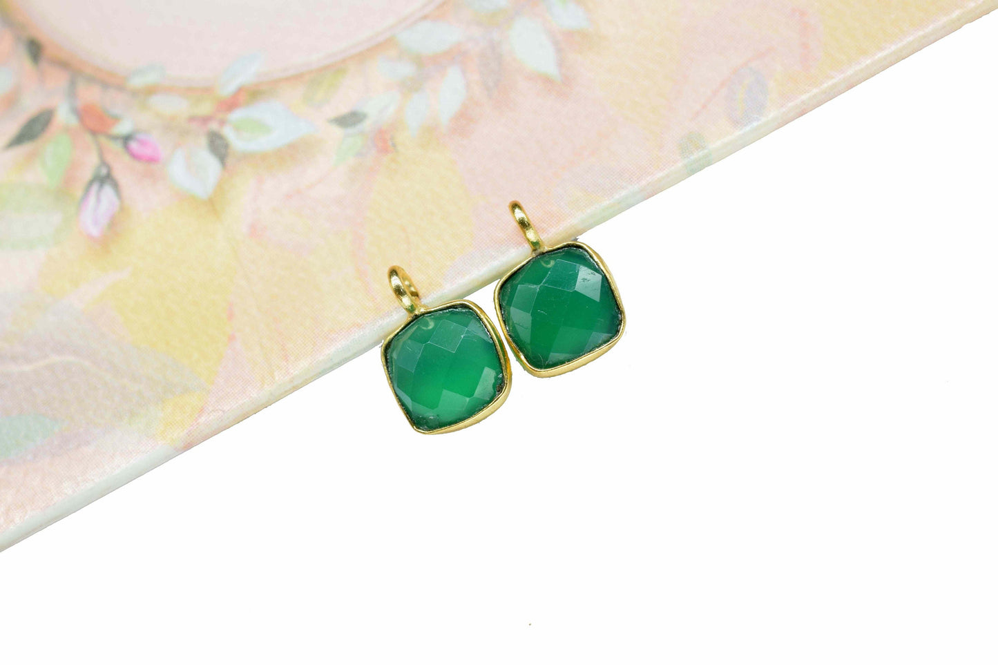 Green Onyx 6mm Cushion Earring Connector,Green Onyx Pendant Connector,Onyx Earring Stud Connector,Green Onyx Component,Jewelry MakingFinding