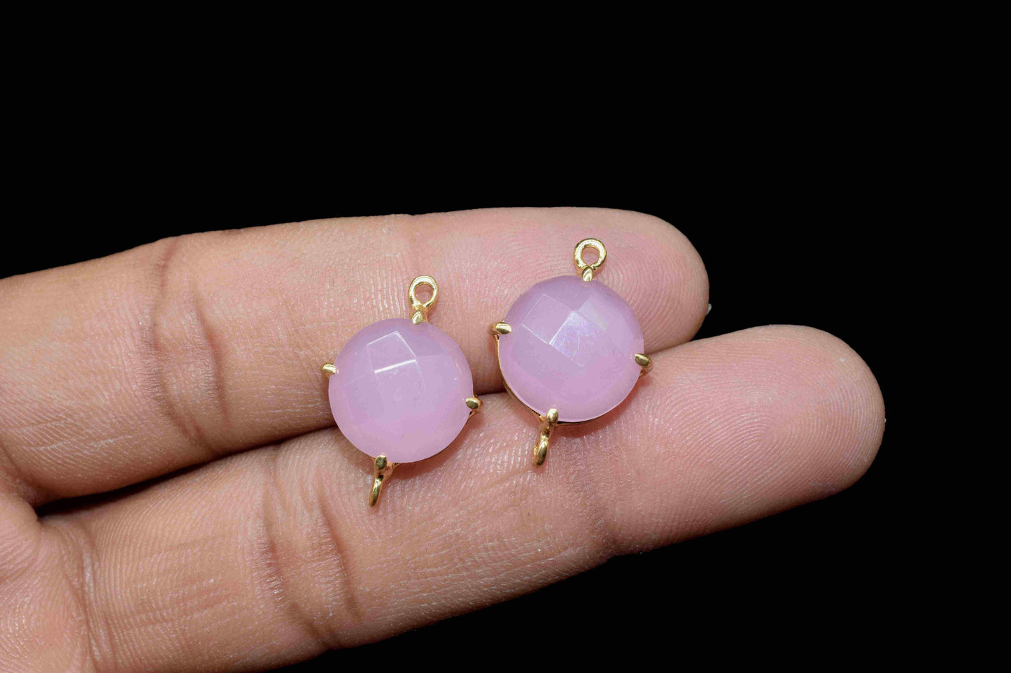 Rose Quartz Round Connector,double bail connector,Rose Quartz jewelry,Handmade Gemstone Bezel,Pink Quartz Prong Bezel Connector Jewelry,Gift