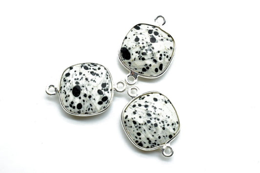 Dendrite Opal 14mm Cushion double loop connectors,Dendrite Opal Bezel Findings Cushion Charm,Dendrite Opal Cushion Shape silver Plated charm
