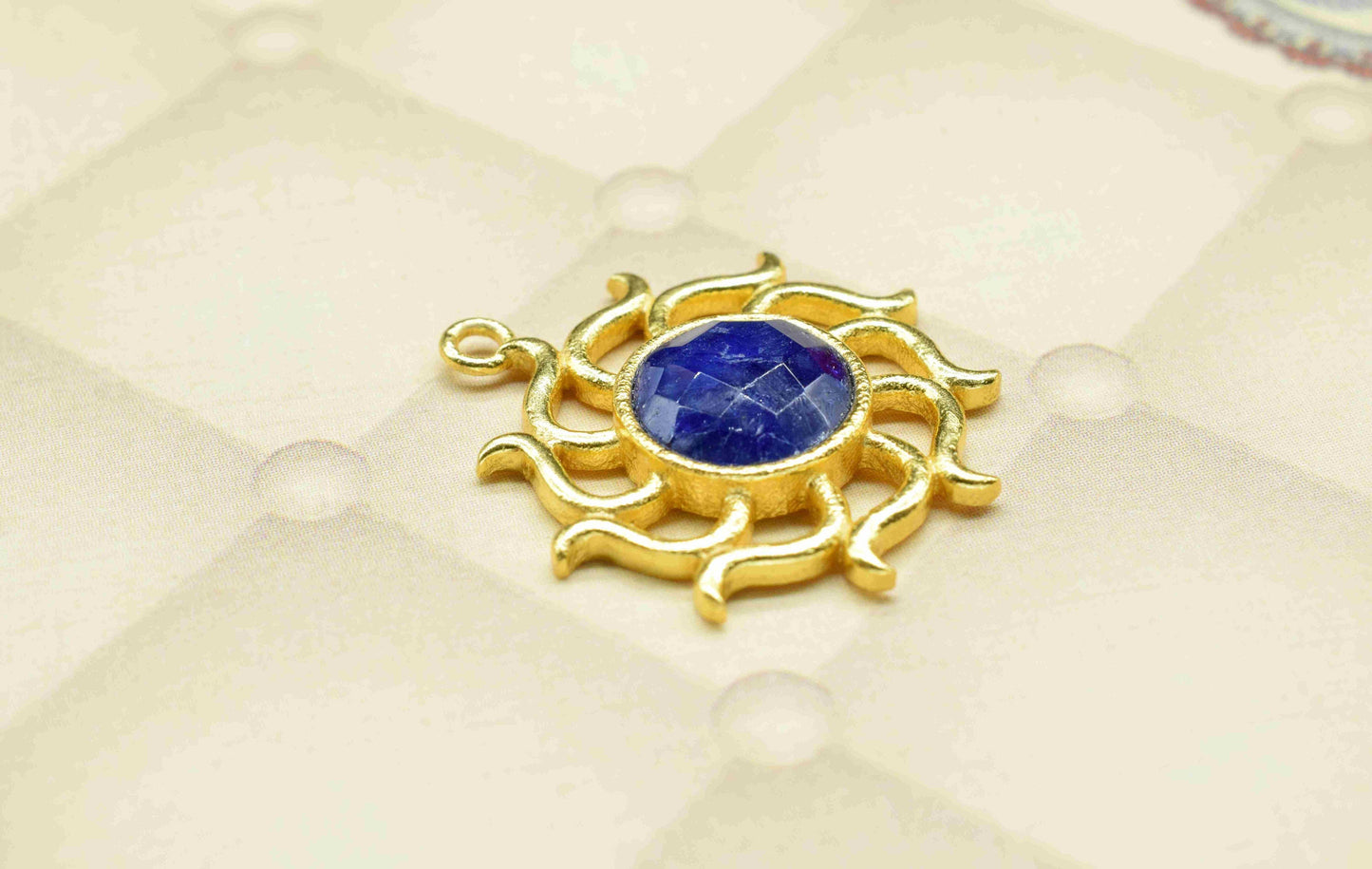Sapphire Gemstone Component, Single Bail Charm , Sapphire Connector Pendant , Gold Plated Connectors , Earring Component