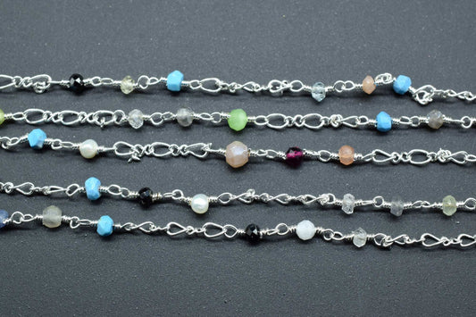 Multi Color Gemstone Rosary,Multi Gemstone Beaded Chain,Jewelry Making Chains,Faceted Beads Wire Wrapped Chain,Semi-Precious Beaded Chain,