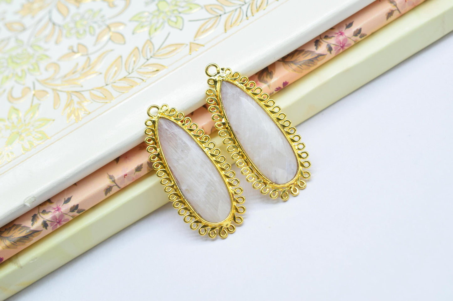 Moonstone 10x30mm Teardrop Bezel Charm,Single Bail Pendant,Handmade Jewellery Connectors,Gemstone Brass Component,Handmade Connector,Gift