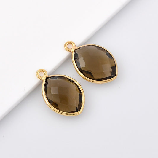 Smoky Quartz 10x13mm Bezel Charm,Smoky Eye Shape Gold Plated bezel,Gold Vermeil Bezel,Smoky jewelry making charm,Smoky Gold-Filled bezels