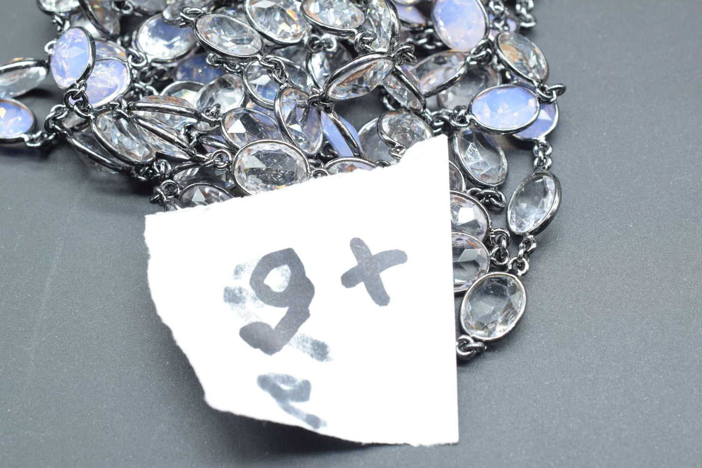 Opalite & Crystal Bezel link Chain I Handmade Bezel Link Chain, black rhodium Bezel Chain,Brass Chain,Gemstone Connector Chain Per Foot