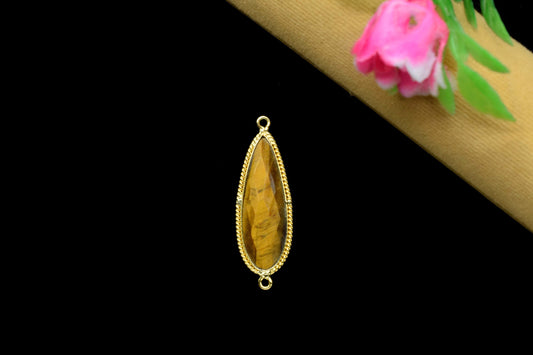 Tiger Eye Gemstone Charms 10x30mm Teardrop Shape connector,Tiger Eye charms Pendant Jewelry,Tiger Eye Gold Plating Dobule bail connectors
