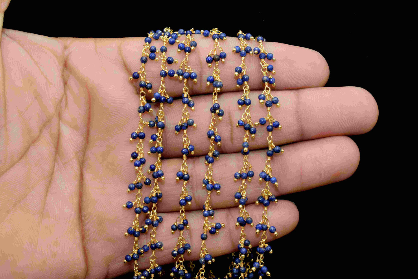 Blue sapphire 2mm round Angoori Cluster Dangling Chain , Sapphire Grape Chain Rosary,Jewelry Making Wire Wrapped Beaded Chain For Necklace