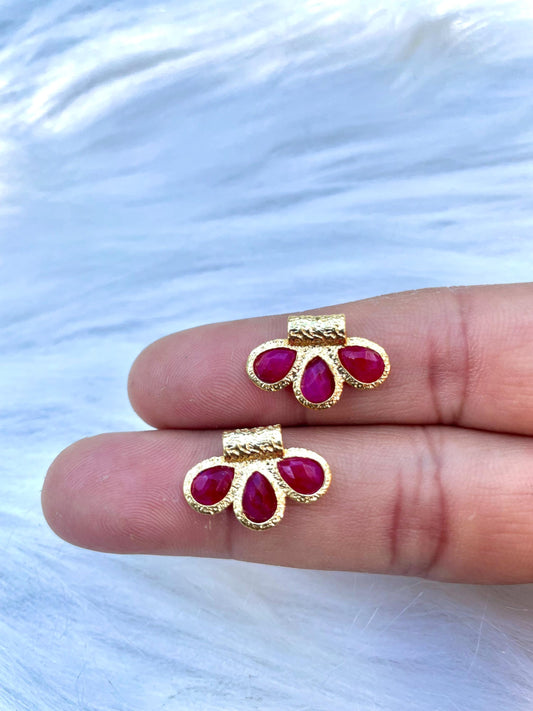 Ruby Connector Charms/Gold Plated Pendant//Handmade Jewelry/Three stone Pendant/Women Jewelry/Brass Connector Jewelry/Bday Gift
