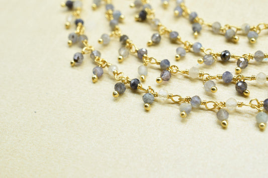 Iolite 2mm Round Cluster Rosary Chain,Gemstone Chain,Wire Wrap Dangling Faceted Chain,Iolite Bead Rosary Chains,Handmade bracelet Jewelry,