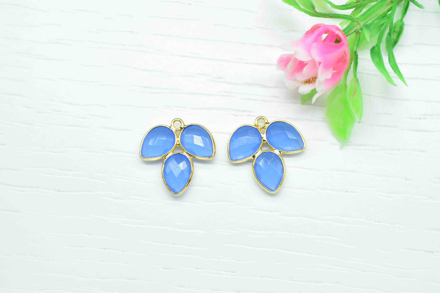 Blue Chalcedony component,Blue Quartz Bezel Component,Blue Quartz Jewelry Making,Handmade Jewelry,Gemstone Component,Attached Bezel Pendant