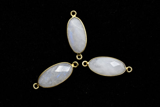 Moonstone 10x20mm Oval Shape double bail connector,Rainbow Moonstone Bezel Connector,Moonstone Heart Pendant 24k Gold Plated,Moonstone charm