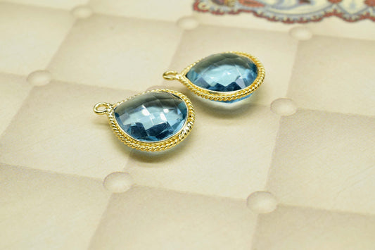 Sky Topaz Faceted Gemstone 14mm Heart Shape Bezels,Sky Topaz Gold Plating Pendant,Gemstone Faceted Light Bezels Jewelry,Sky Topaz charms