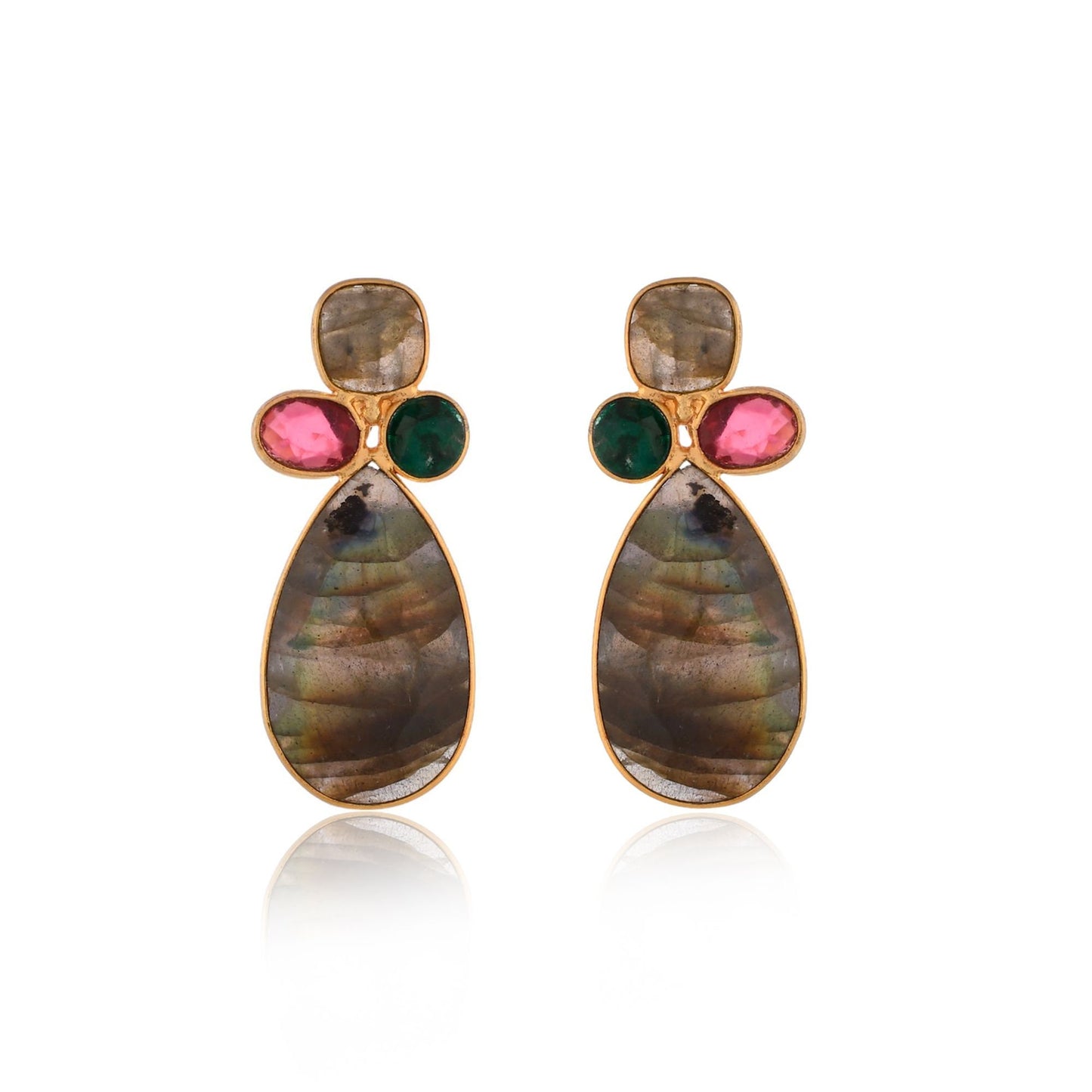 Gemstone Labradorite Earring/Handmade Earring/Multi Stone Earring/Pink Tourmaline Earring/Emerald Earring/Bridesmaid jewelry/Women Earring