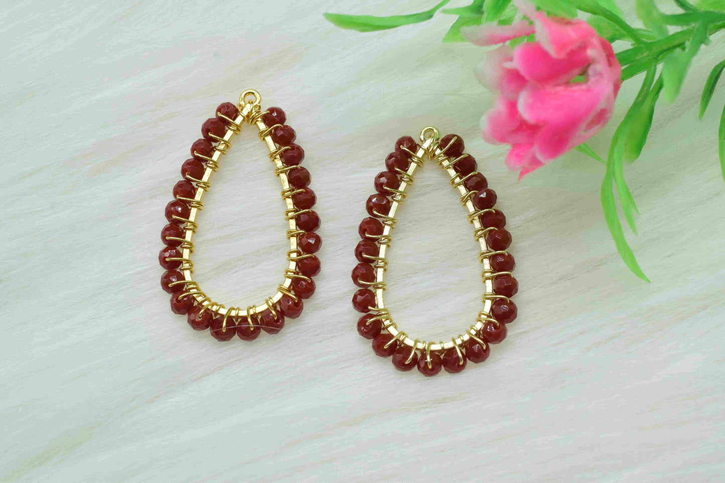 Ruby Quartz Wire Wrapped Earring,Gemstone Component,Handmade Connector,Dangle Earring Component,Finding Earring Component,Ruby beads Jewelry