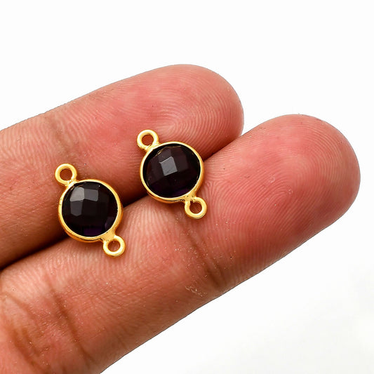 Amethyst charms,Amethyst double connector charms,jewelry making charms,Gemstone connector,Brass charms,Gold plated charms,Jewelry supplies