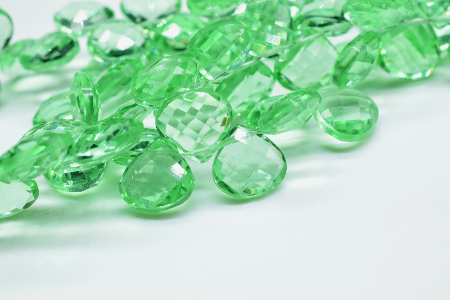 Green Amethyst Faceted Heart Shape Briolettes,10mm Heart Shap Beads Strand,Green Amethyst Briolettes Strand,10mm Heart Shape Strand,9 inches