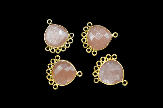 Peach Moonstone 14mm Heart Bezel Charm/Charms Connector/Handmade Jewellery Connectors/Gemstone Brass Component/Women Jewelry/B'day Gift