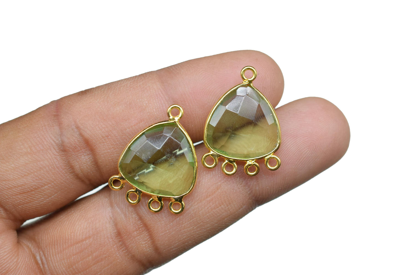 Green Amethyst 15mm Triangle Bezel Connector/Gold Plated Jewelry/Women Jewelry/Connector Jewelry/Handmade Connector/Connector Jewelry/Gift