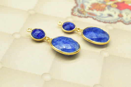 Blue Sapphire Dangle Component Earring,Handmade Connector,Sapphire Pendant Charms,Station Bezel Link,pendant Connector,Gemstone Jewelry Gift