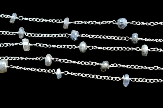 Labradorite Rosary Chain,Labradorite Coted Beads Rosary,Jewelry Making Rosary,wire wrapped Rondelle chain by foot,Gemstone Bead Chain,Rosary