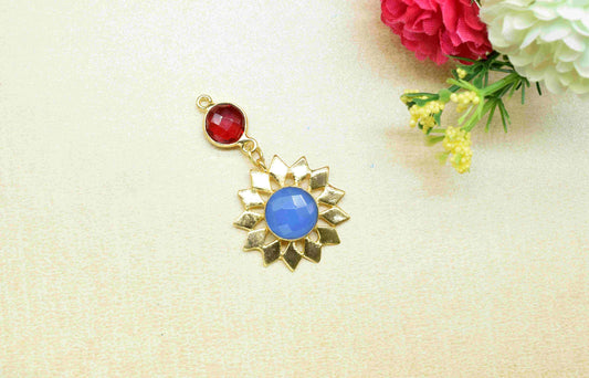 Garnet Pendant Charms , Blue Chalcedony Dangle Earring Component , Multi Gemstone Dangle Earring , Component Jewelry , B'day Gift