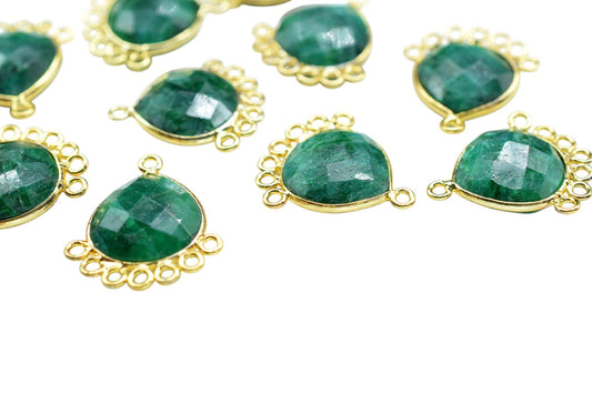Emerald 14mm Heart Bezel Charm/Charms Connector/Handmade Jewellery Connectors/Gemstone Brass Component/Women Jewelry/B'day Gift