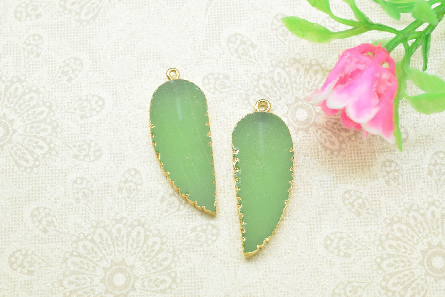 Prehnite Angel Wings Pendant,Single Bail,Handmade Leaf Shape Connector,Necklace Connectors,Prehnite Jewelry,Gemstone Leaf Pendant Necklace