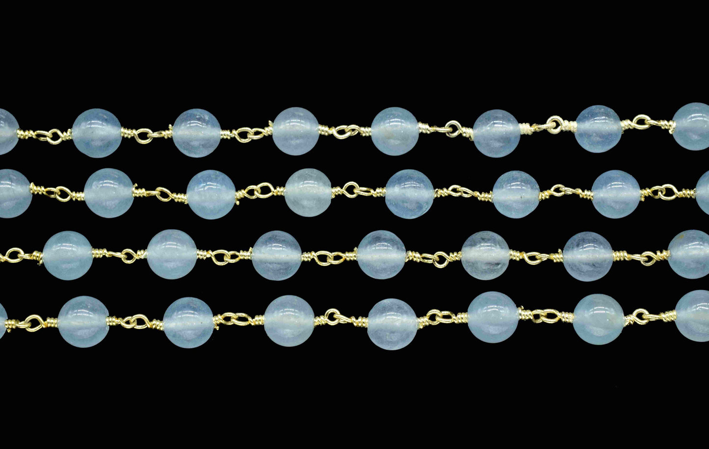 Blue Chalcedony gemstone 6mm Smooth Beads Rosary,Bulk Wholesale Beads Chains,Chalcedony Beads Chains,Blue Quartz Wire Wrapped Rosary Chain