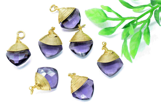 Amethyst Wire Wrapped Connectors,Purple Gemstone Pendant,loop Connector,Wire Wrapped Necklace,12mm Square Shape Pendant,Amethyst jewelry,