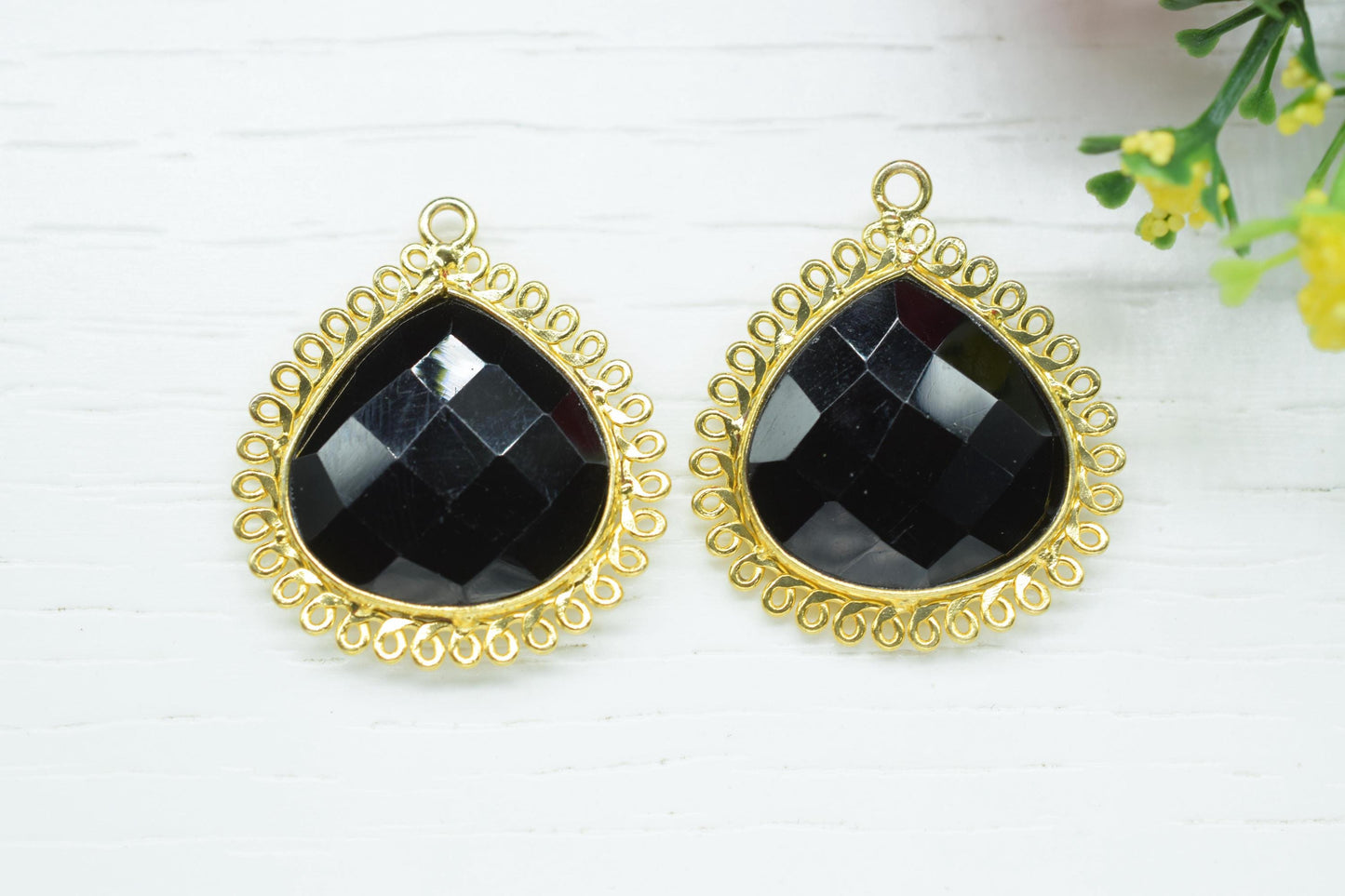 Black Onyx 20mm Heart Bezel Charms,Gemstone Brass Component,Wholesale Jewelry,Single Bail Pendant,Handmade Jewellery Connectors,Bday Gift