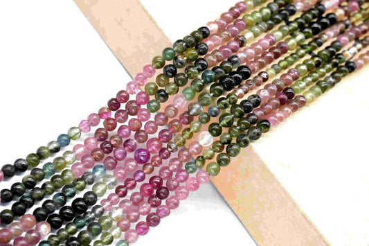 Natural Multi Tourmaline Semi Precious Gemstone Beads for Jewelry,Multi Tourmaline Gemstone 3mm-4mm Smooth Beads, 13" Beads Strand Jewelry